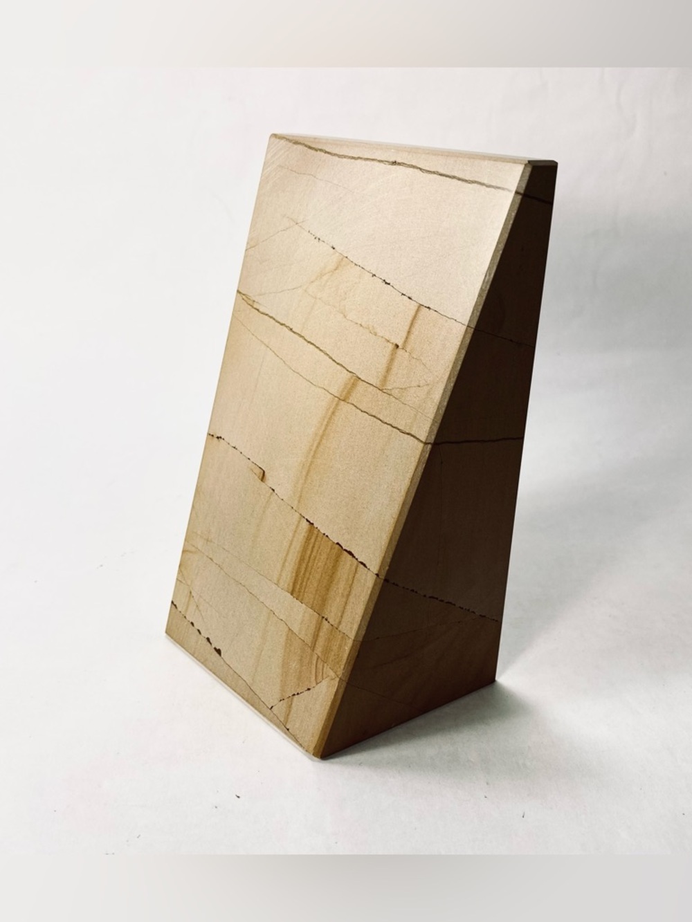 Single Natural Marble Wedge Modern Tan Beige Bookend (small chip)